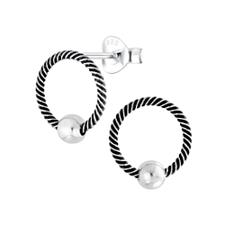 Wholesale Sterling Silver Ball and Twisted Circle Ear Studs - JD2907