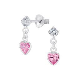 Wholesale Sterling Silver Heart Cubic Zirconia Drop Ear Studs - JD5085