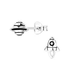 Wholesale Sterling Silver Rocket and Saturn Ear Studs - JD4948