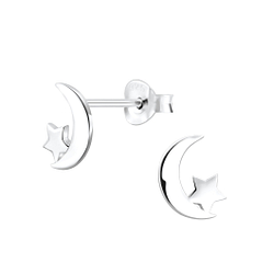 Wholesale Sterling Silver Moon and Star Ear Studs - JD5041