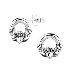 Wholesale Sterling Silver Claddagh Ear Studs - JD2888