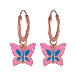 Wholesale Sterling Silver Butterfly Charm Ear Hoops - JD3964