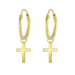 Wholesale Sterling Silver Cross Charm Ear Hoops - JD4729