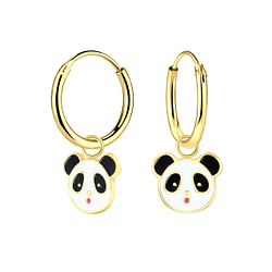 Wholesale Sterling Silver Panda Charm Ear Hoops - JD2764