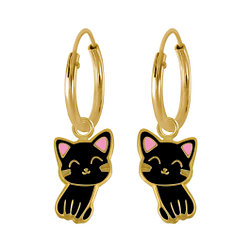 Wholesale Sterling Silver Cat Charm Ear Hoops - JD2582