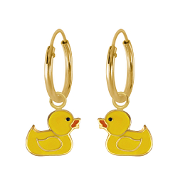Wholesale Sterling Silver Duck Charm Ear Hoops - JD2712