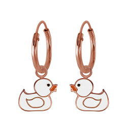 Wholesale Sterling Silver Duck Charm Ear Hoops - JD2723