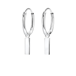 Wholesale Sterling Silver Bar Charm Ear Hoops - JD4967