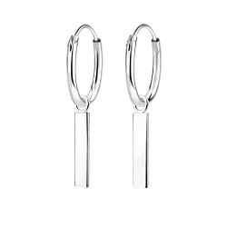 Wholesale Sterling Silver Bar Charm Ear Hoops - JD4969