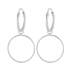 Wholesale Sterling Silver Circle Charm Ear Hoops - JD5001