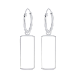 Wholesale Sterling Silver Rectangle Charm Ear Hoops - JD5007