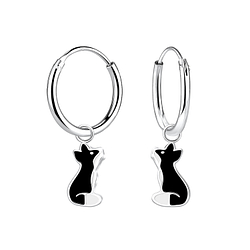 Wholesale Sterling Silver Fox Charm Ear Hoops - JD4126