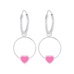 Wholesale Sterling Silver Heart Wire Charm Ear Hoops - JD5848