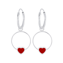 Wholesale Sterling Silver Heart Wire Charm Ear Hoops - JD5845