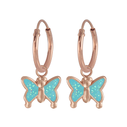 Wholesale Sterling Silver Butterfly Charm Ear Hoops - JD4616