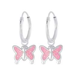 Wholesale Sterling Silver Butterfly Charm Ear Hoops - JD4424