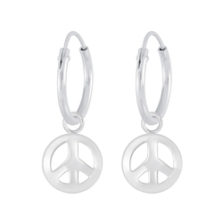Wholesale Sterling Silver Peace Symbol Charm Ear Hoops - JD4964