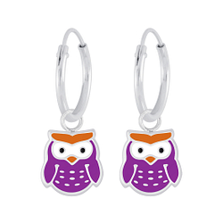 Wholesale Sterling Silver Owl Charm Ear Hoops - JD5960
