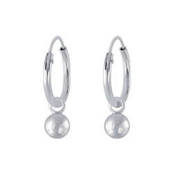 Wholesale 4mm Sterling Silver Ball Charm Ear Hoops - JD2614