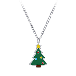 Wholesale Sterling Silver Christmas Tree Necklace - JD3566