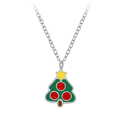 Wholesale Sterling Silver Christmas Tree Necklace - JD3567