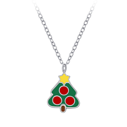 Wholesale Sterling Silver Christmas Tree Necklace - JD3568