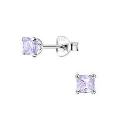 Wholesale 4mm Square Cubic Zirconia Sterling Silver Ear Studs - JD9999