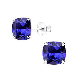 Wholesale 8mm Cushion Cubic Zirconia Sterling Silver Ear Studs - JD11216