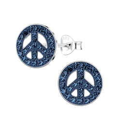 Wholesale Sterling Silver Peace Sign Crystal Ear Studs - JD11222