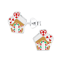 Wholesale Sterling Silver Gingerbread House Ear Studs - JD11316