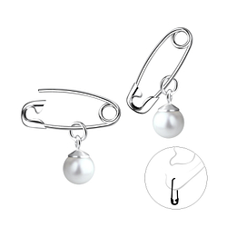 Wholesale Sterling Silver Safety Pin Ear Hoops With Pearl - JD11759