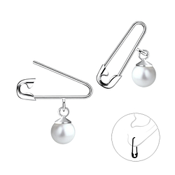 Wholesale Sterling Silver Safety Pin Ear Hoops With Pearl - JD11760