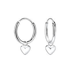 Wholesale Sterling Silver Heart Charm Ear Hoops - JD11313