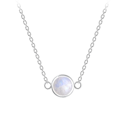 Wholesale 5mm Rainbow Moon Stone Sterling Silver Necklace - JD11377