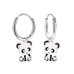 Wholesale Sterling Silver Panda Charm Ear Hoops - JD12734