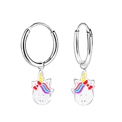 Wholesale Sterling Silver Unicorn Charm Ear Hoops - JD12586