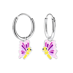 Wholesale Sterling Silver Butterfly Charm Ear Hoops - JD12967