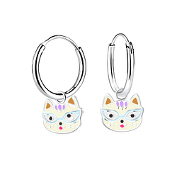 Wholesale Sterling Silver Cat Stud Charm Ear Hoops - JD12519