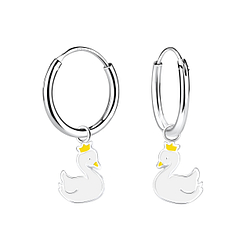 Wholesale Sterling Silver Swan Charm Ear Hoops - JD12939