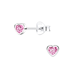 Wholesale Sterling Silver Heart Cubic Zirconia Ear Studs - JD12040