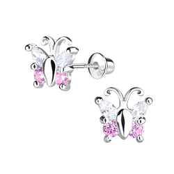 Wholesale Sterling Silver Butterfly Screw Back Bullet Earrings - JD13059