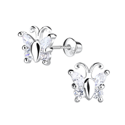 Wholesale Sterling Silver Butterfly Screw Back Bullet Earrings - JD13058