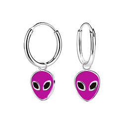 Wholesale Sterling Silver Alien Charm Ear Hoops - JD12569