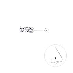 Wholesale Sterling Silver Crystal Bar Nose Stud with Ball - JD12889