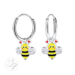 Wholesale Sterling Silver Bee Charm Ear Hoops - JD13930