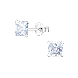 Wholesale 5mm Square Cubic Zirconia Sterling Silver Ear Studs - JD1333
