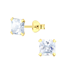 Wholesale 6mm Square Cubic Zirconia Sterling Silver Ear Studs - JD3159