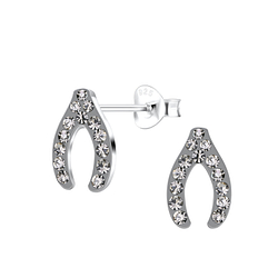 Wholesale Sterling Silver Wishbone Crystal Ear Studs - JD10801