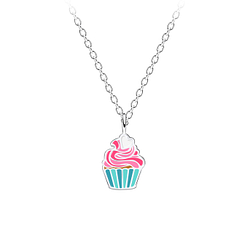 Wholesale Sterling Silver Cupcake Necklace - JD14658