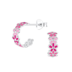 Wholesale Sterling Silver Flower Half Hoop Ear Studs - JD12375